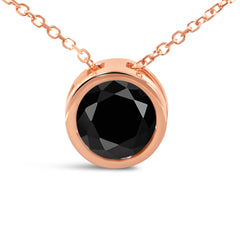 14K Rose Gold 3 1/2 Cttw Bezel-Set Black Round Diamond Solitaire Pendant Necklace (Black Color, I2-I3 Clarity) - 18"