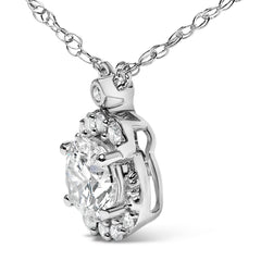 Sterling Silver 1.00 Cttw Lab Grown Diamond Oval Halo Pendant Bezel Station Necklace