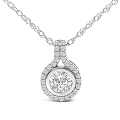 Sterling Silver 3/4 Cttw Lab Grown Diamond Halo Pendant Necklace