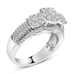 .925 Sterling Silver 1.0 Cttw Diamond Engagement Ring and Soldered Wedding Band Set