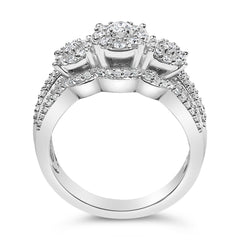 .925 Sterling Silver 1.0 Cttw Diamond Engagement Ring and Soldered Wedding Band Set