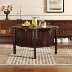 Vintage Round Coffee Table with Storage in Walnut