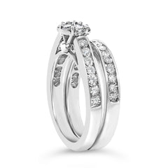 Sterling Silver 1/2 Cttw Diamond Cluster Flower Bridal Set