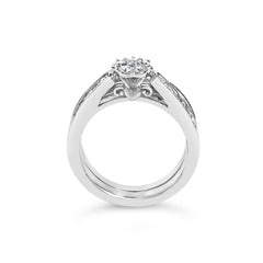 Sterling Silver 1/2 Cttw Diamond Cluster Flower Bridal Set