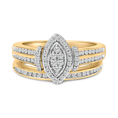 14K Yellow Gold Plated Sterling Silver 1/2 Cttw Marquise Cluster Diamond Bridal Set