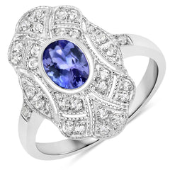 1.17 Carat Genuine Tanzanite and White Topaz .925 Sterling Silver Ring