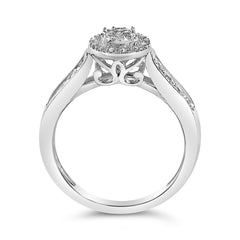 Sterling Silver Diamond Accent Round Cluster Halo Ring