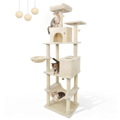 80 Inches Tall Cat Tree with 2 Large Condos and Dangling Toys