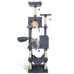 80 Inches Tall Cat Tree with 2 Large Condos and Dangling Toys