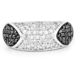 0.99 Carat Genuine Black Diamond and White Diamond .925 Sterling Silver Ring