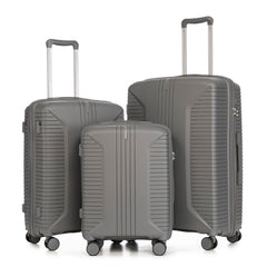3-Piece PP Spinner Wheel Luggage Set 20'/24'/28' Silver Grey