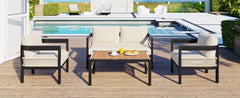 U_Style Multi-Person Outdoor Iron Sofa Set with Rattan Decoration
