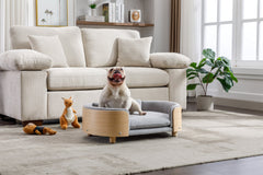 Scandinavian Style Elevated Dog Bed Pet Sofa Velvet Cushion Mid Size Light Grey