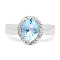 2.58 Carat Genuine Blue Topaz and White Topaz .925 Sterling Silver Ring