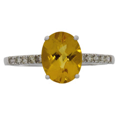 Natural 2.20ct Citrine Diamond Ring 14KT White Gold