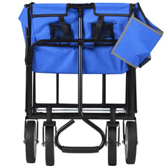 Folding Wagon Garden Shopping Beach Cart (Blue)