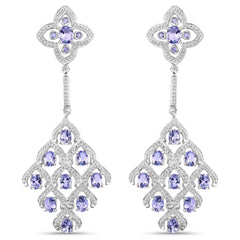 3.90 Carat Genuine Tanzanite and White Topaz .925 Sterling Silver Earrings