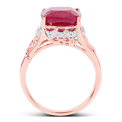 14K Rose Gold Plated 5.54 Carat Genuine Glass Filled Ruby & White Topaz .925 Sterling Silver Ring