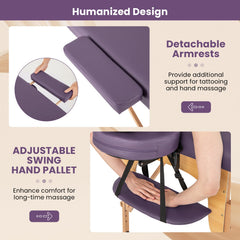 84 Inch Foldable Massage Table with Carrying Bag and Height Adjustable-Purple