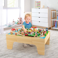 84-Piece Train and Building Block Table with Reversible Top and Creative Play Surface