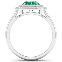 1.97 Carat Genuine Zambian Emerald and White Diamond 14K White Gold Ring