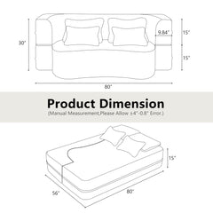 Queen Size Modern Light Grey Floor Sofa with 4 Pillows