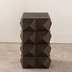 Retro Wooden Side Table with 3D Embossed Design