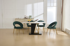 Velvet Fabric Dining Chair with Curved Backrest and Golden Metal Legs