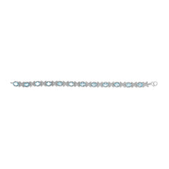 .925 Sterling Silver Oval Blue Topaz Diamond Butterfly Link Bracelet (I-J Color, I1-I2 Clarity) - Size 7" Inches