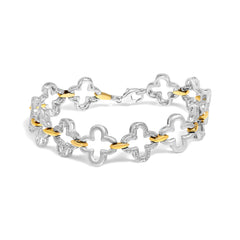 .925 Two-tone Sterling Silver 1/10 Cttw Natural Round Diamond Fashion Tennis Bracelet (I-J Color, I1-I2 Clarity) - 7"