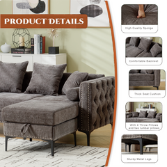 L Shaped Sectional Sofa Chenille Dark Gray