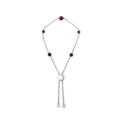 .925 Sterling Silver Bezel Set Red Garnet 5 Station Adjustable Bolo Bracelet
