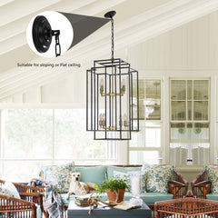 18' Modern 8-Light Black Gold Geometric Pendant Chandelier