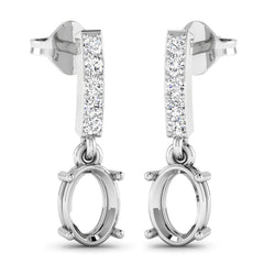 0.14 Carat Genuine White Diamond 14K White Gold Semi Mount Earrings - holds 7x5mm Oval Gemstones