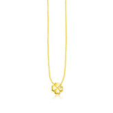 14k Yellow Gold Polished Four Leaf Clover Necklace with Diamond