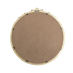 30x31" Round Wall Mirror with Gold Finish and Decorative Leaf Crest
