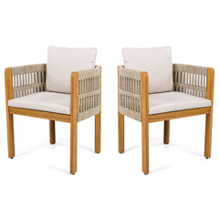 Outdoor Dining Chairs With Mix Rope Handles (Set of 2)