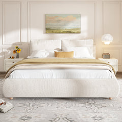 Queen Size Upholstered Platform Bed with Two Removable Pillow Headboard