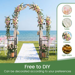 87 inch Tall Garden Arch with Gate Planter Shelves Climbing Trellises