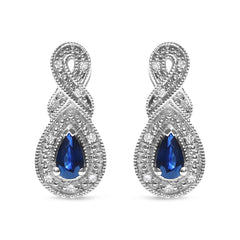 .925 Sterling Silver 4.5 x 3mm Pear Sapphire Gemstone and Diamond Accent Infinity Drop Stud Earrings (H-I Color, SI1-SI2 Clarity)