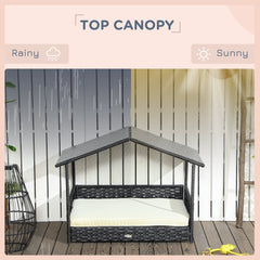 PawHut Wicker Dog House Outdoor with Canopy