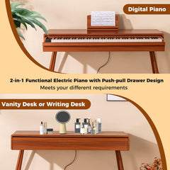 88-Key Graded Hammer Action Weighted Keyboard with Push-pull Drawer-Brown