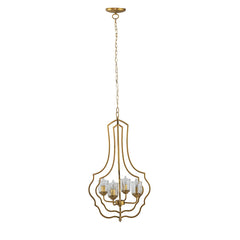 4 Light Metal Chandelier with Adjustable Chain - Gold