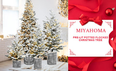 4.5FT Flocked Christmas Tree with Pot Base and LED Lights