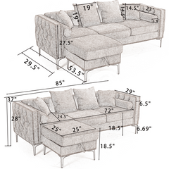 L Shaped Sectional Sofa Chenille Dark Gray