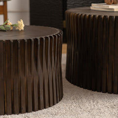 Vintage Style Cylindrical Nesting Coffee Table Set with Textured Embossed Design