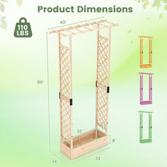 89 Inch Tall Wooden Raised Garden Bed with Side Trellis and Hanging Roof Drainage Holes