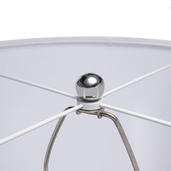 Silver Round Table Lamp with White Fabric Shade