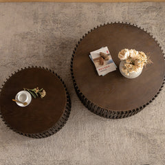 Vintage Style Cylindrical Nesting Coffee Table Set with Textured Embossed Design