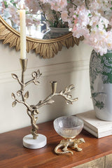 5x5x4.5' Gold Lizard Pedestal Bowl with Ribbed Glass Dish